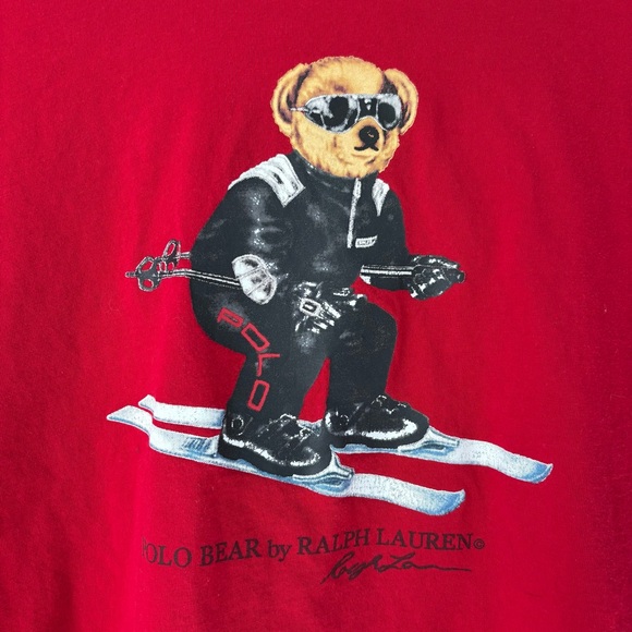 Vintage Polo Ralph Lauren Polo Alpine Ski Bear Y2K Red Long Sleeve Hood - Picture 3 of 12